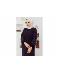 Ecrin Krep Elbise - Mürdüm