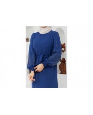 Ecrin Krep Elbise - İndigo