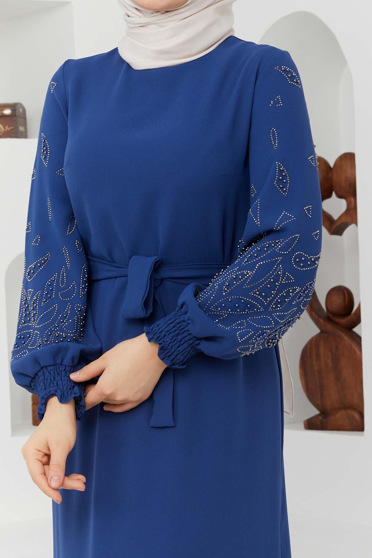 Ecrin Krep Elbise - İndigo