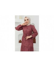 Çiçek Şifon Elbise - Gül Kurusu