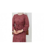 Çiçek Şifon Elbise - Gül Kurusu
