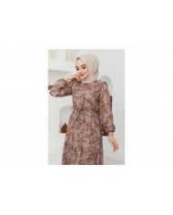 Çiçek Şifon Elbise - Bej