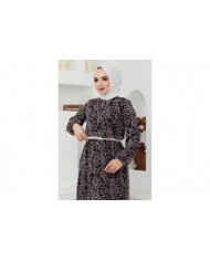 Çıtır Desen Şifon Elbise - Siyah