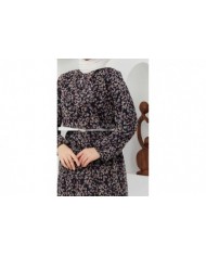 Çıtır Desen Şifon Elbise - Siyah