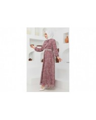 Çıtır Desen Şifon Elbise - Gül Kurusu