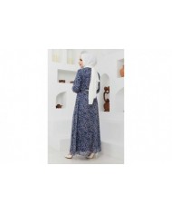 Çıtır Desen Şifon Elbise - Mavi