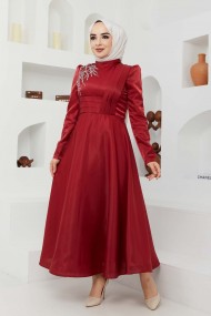 Taş Saten Abiye - Bordo Taş Saten Abiye - Bordo