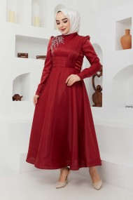 Taş Saten Abiye - Bordo