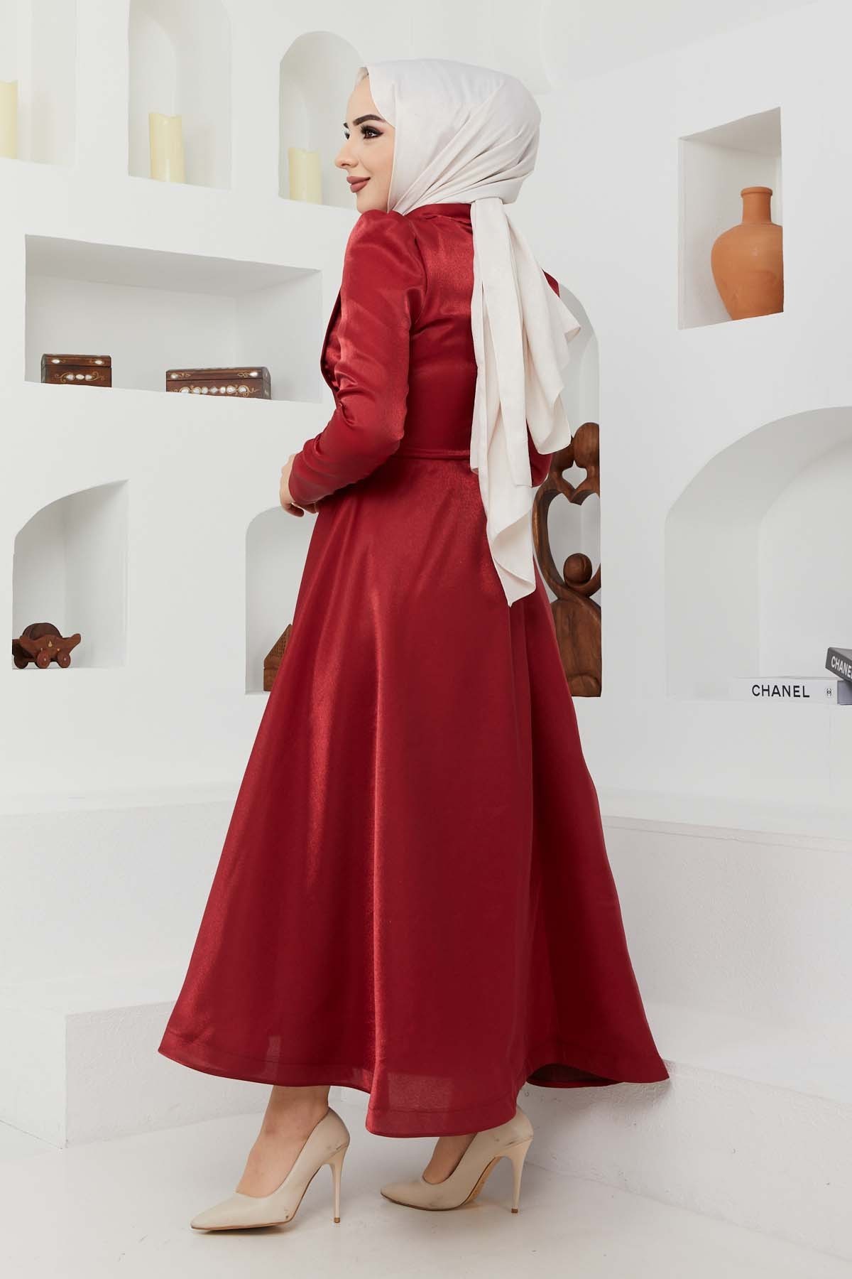 Taş Saten Abiye - Bordo