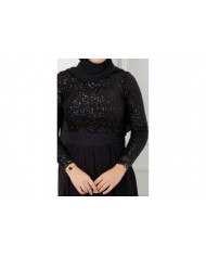 Üstü Pullu Abiye - Siyah