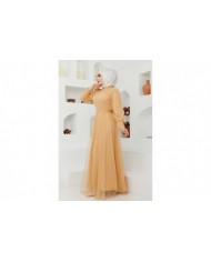 Tül Desenli Abiye - Hardal Tül Desenli Abiye - Hardal