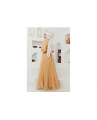 Tül Desenli Abiye - Hardal Tül Desenli Abiye - Hardal