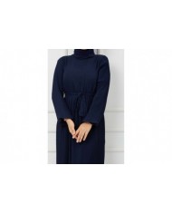 Pilise Detaylı Şifon Elbise -Lacivert