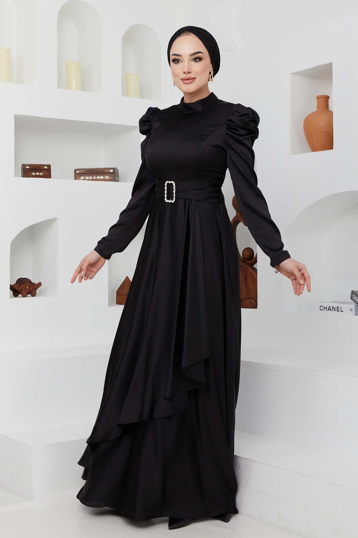 Bade Saten Abiye - Siyah