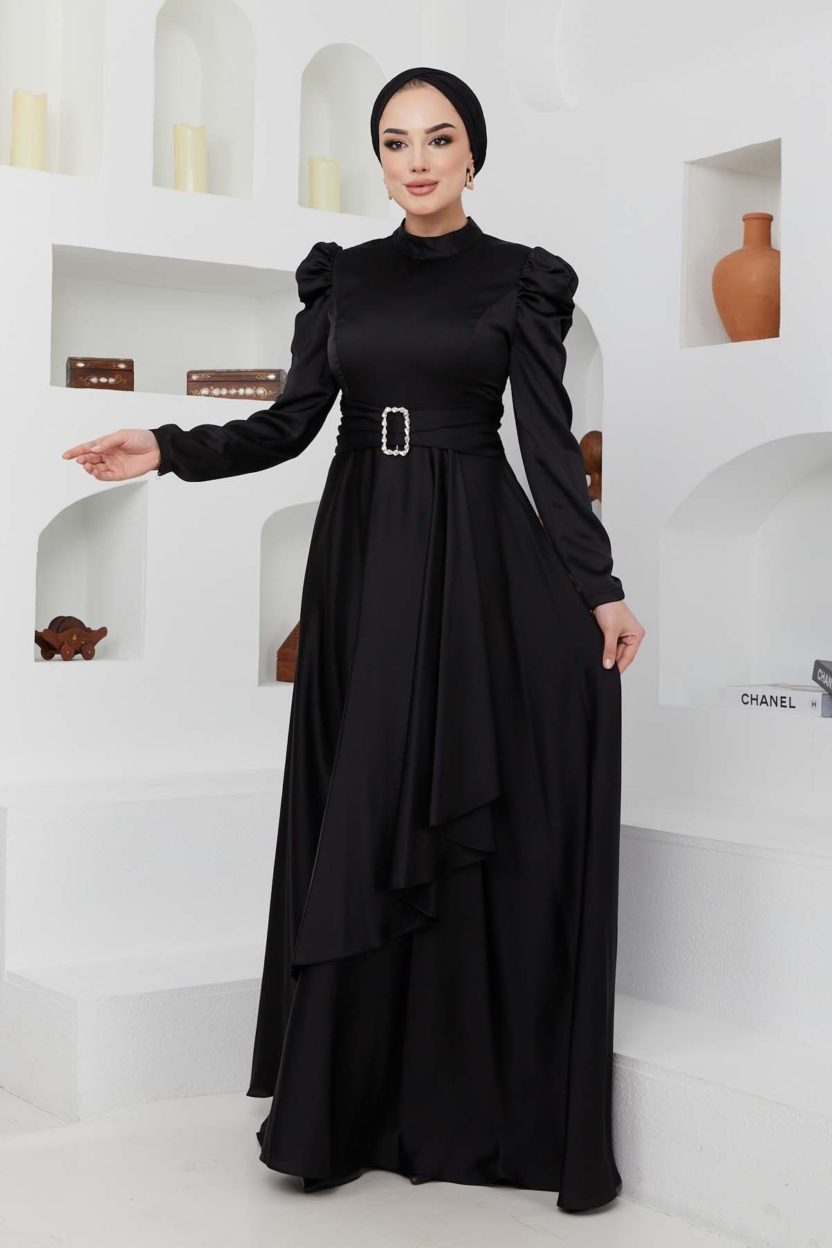 Bade Saten Abiye - Siyah