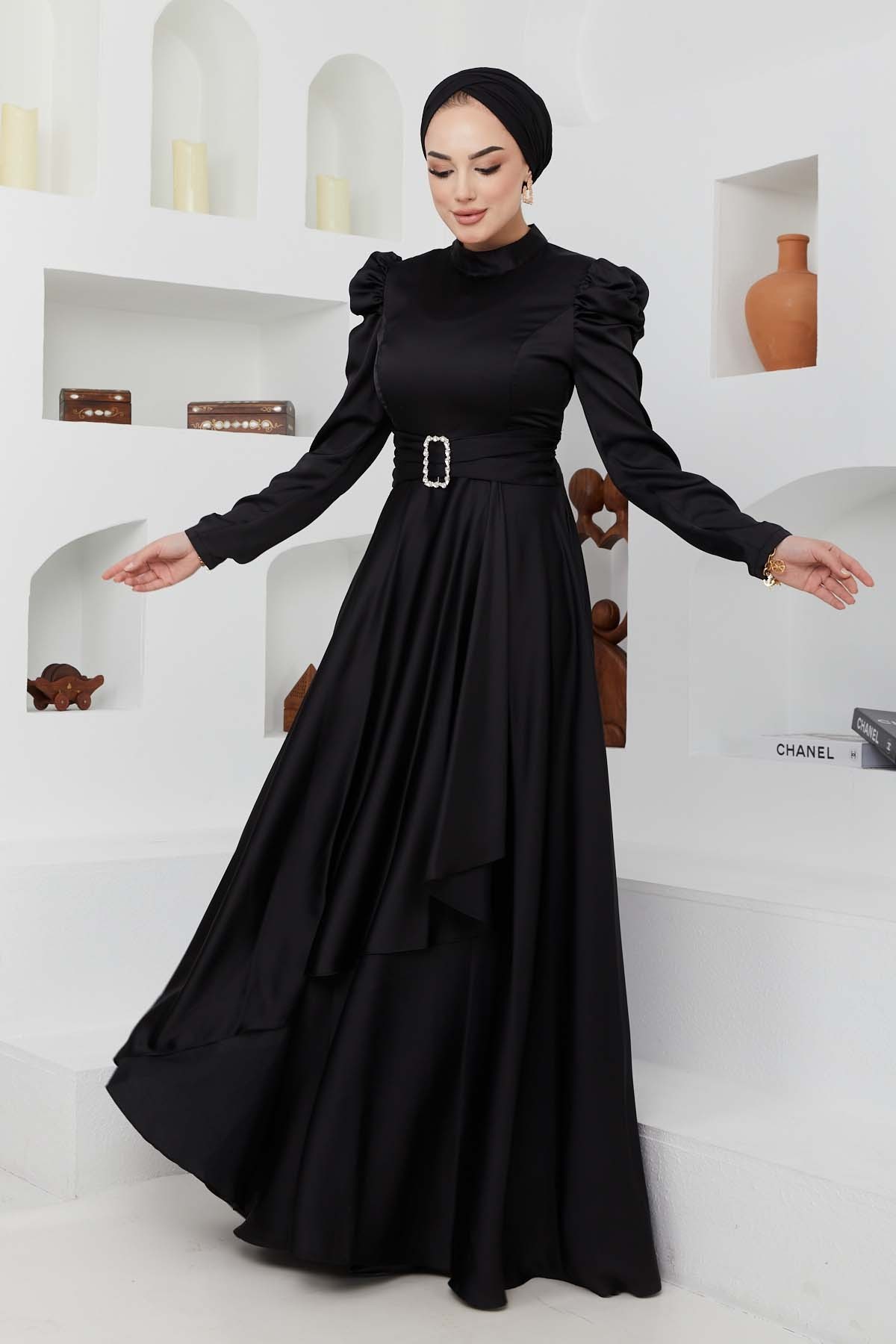 Bade Saten Abiye - Siyah