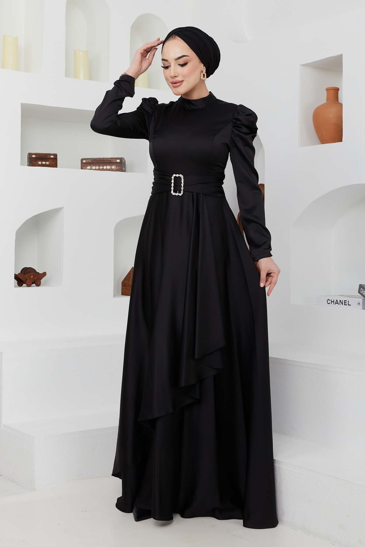 Bade Saten Abiye - Siyah