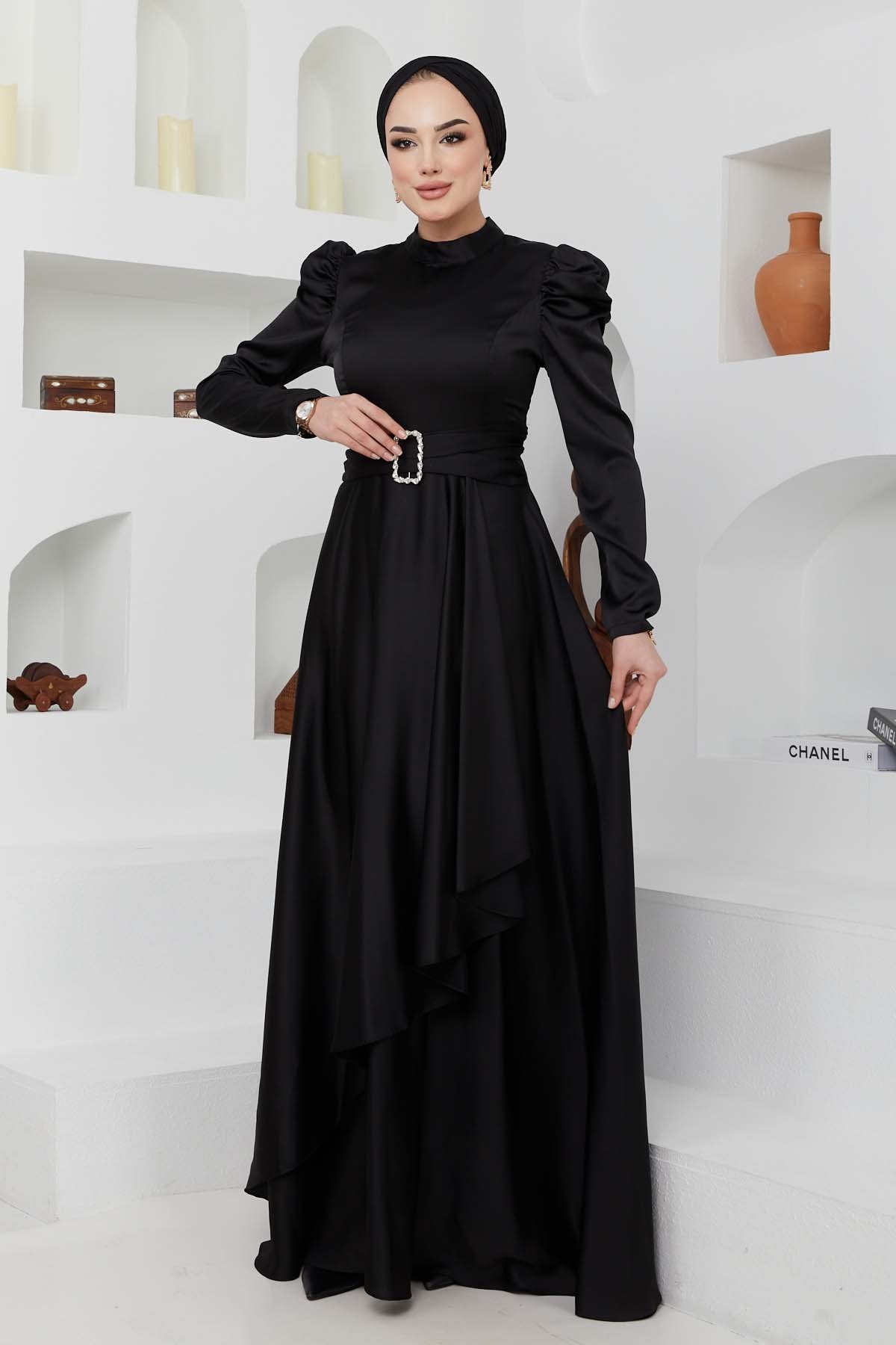 Bade Saten Abiye - Siyah