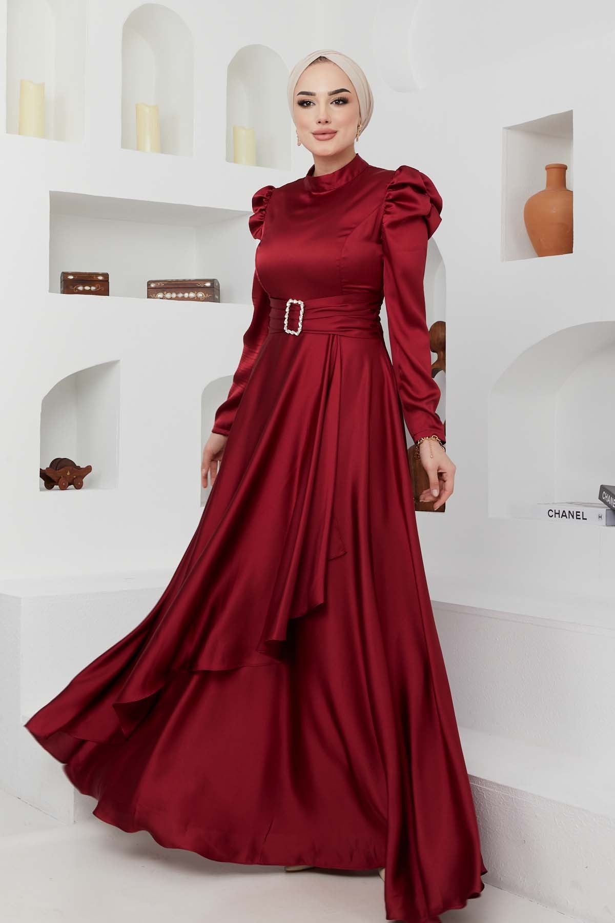 Bade Saten Abiye - Bordo