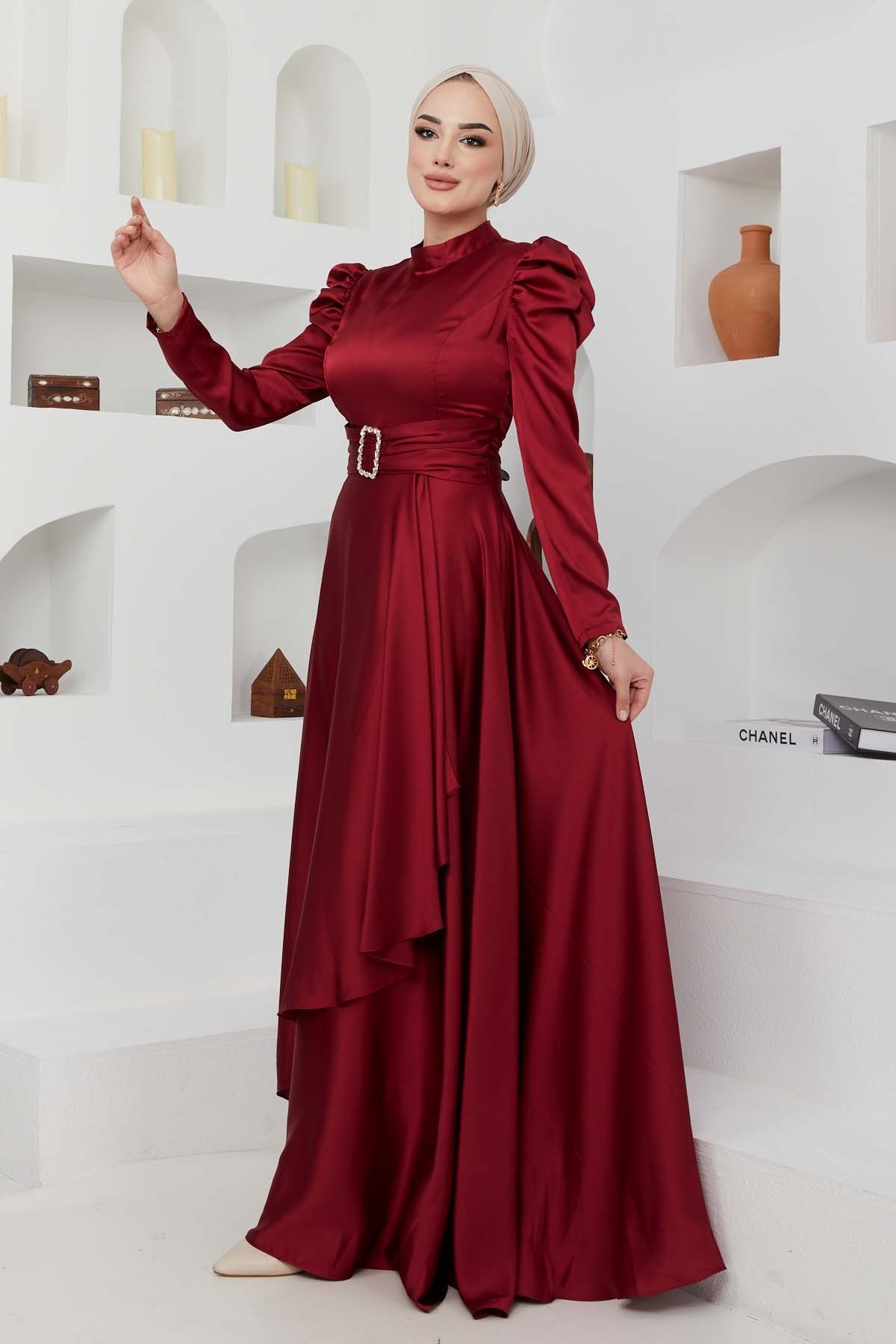 Bade Saten Abiye - Bordo