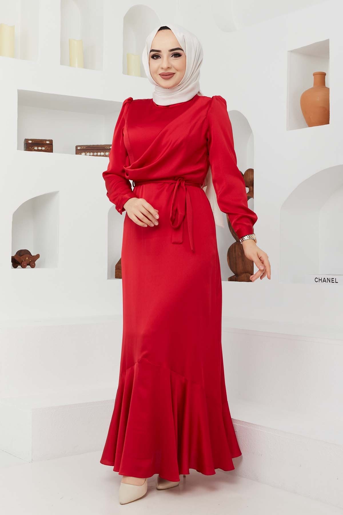 Ahu Saten Abiye - Kırmızı