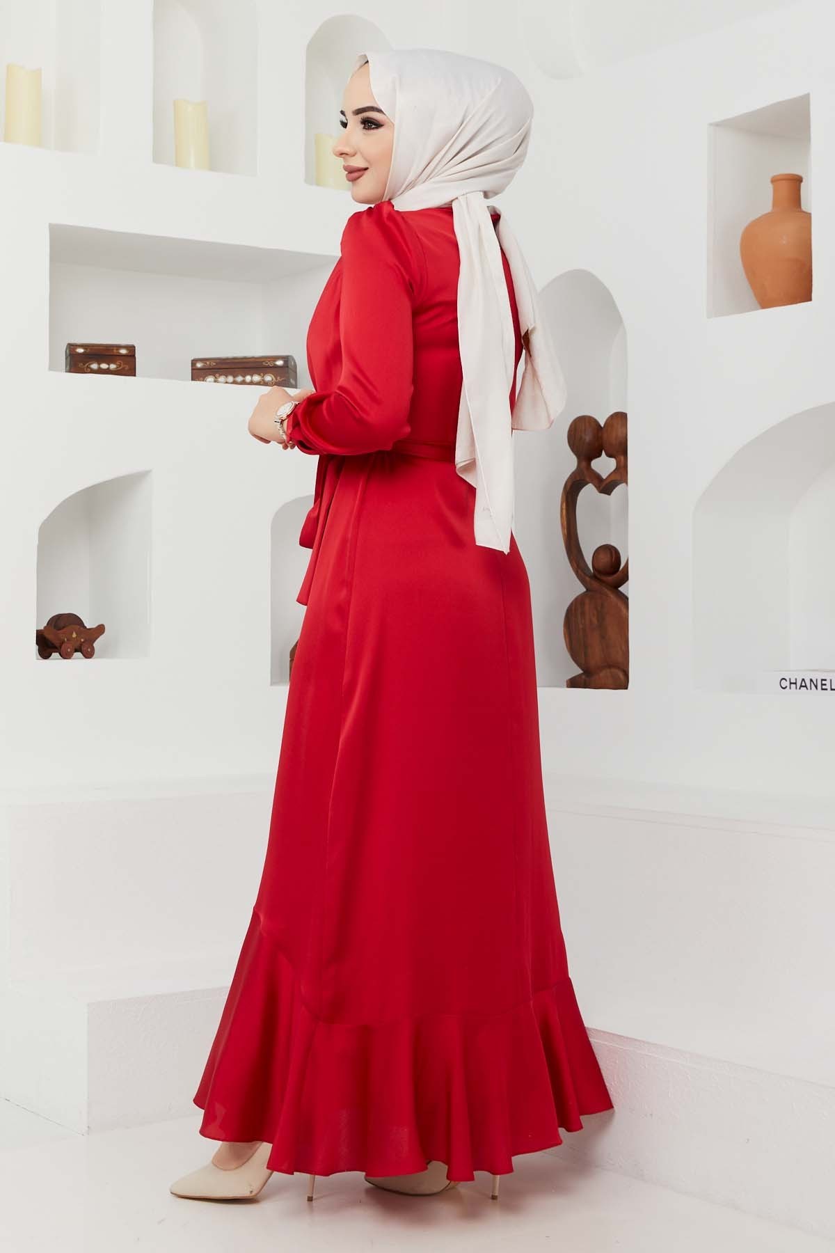 Ahu Saten Abiye - Kırmızı