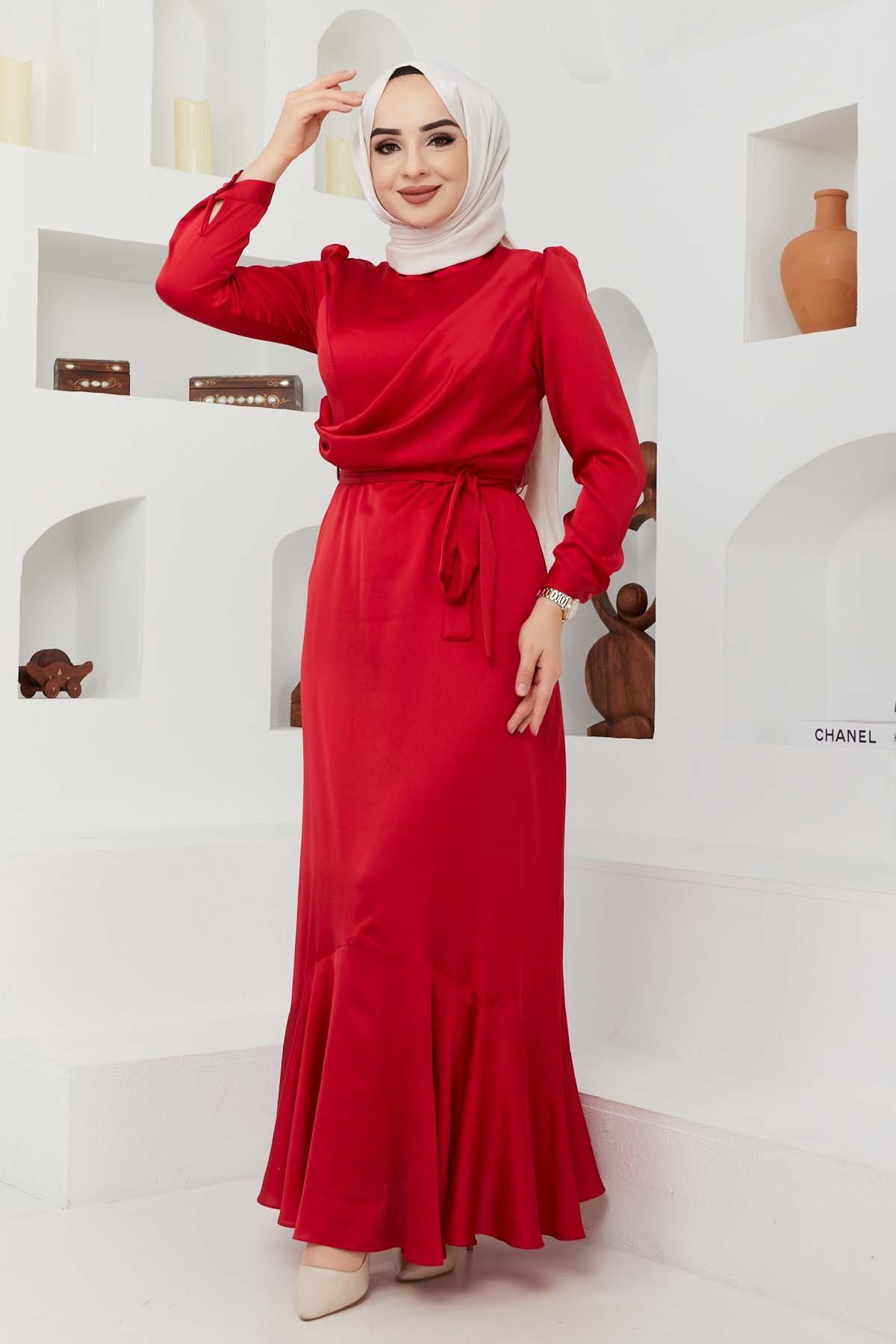 Ahu Saten Abiye - Kırmızı