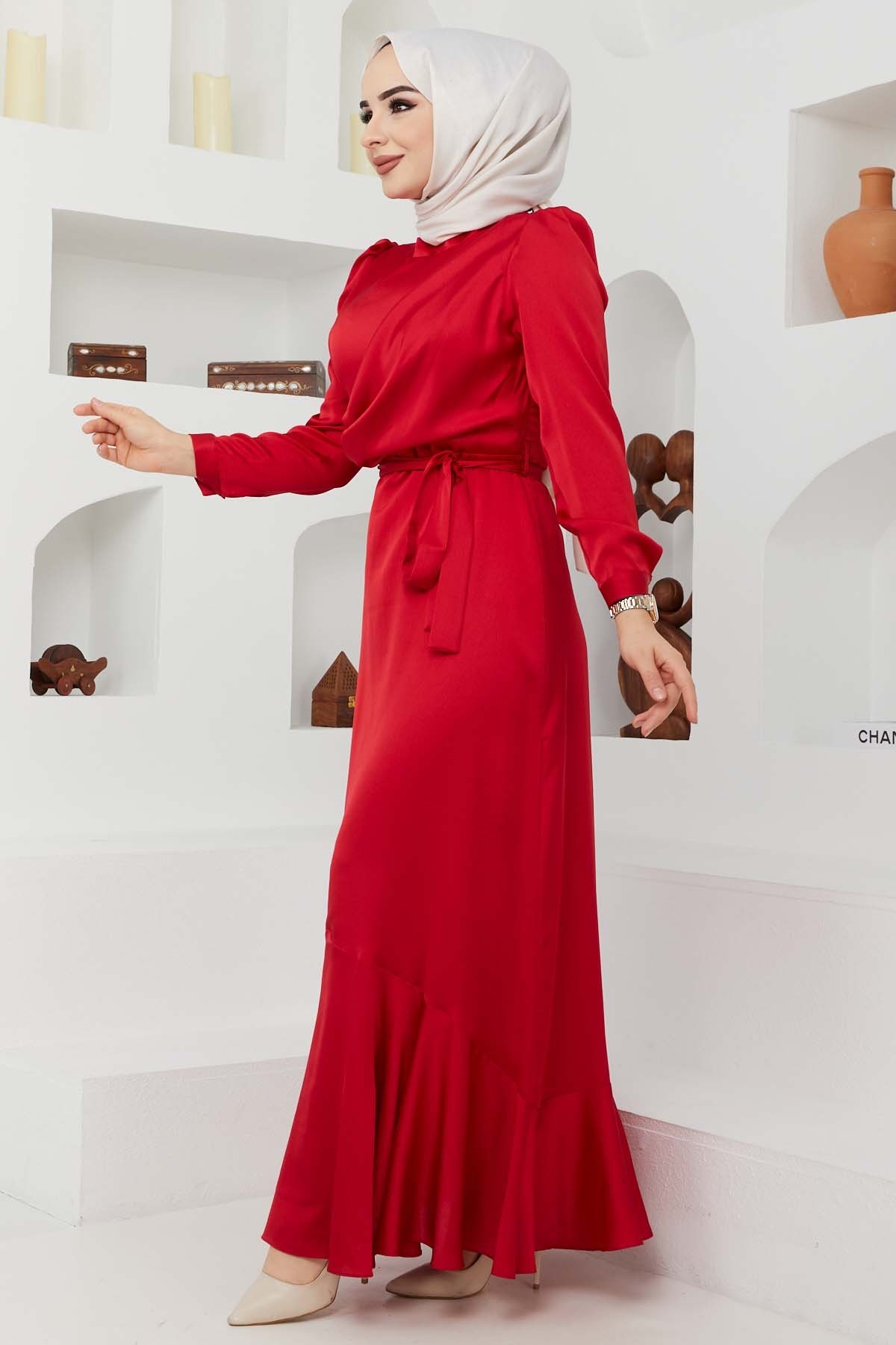 Ahu Saten Abiye - Kırmızı