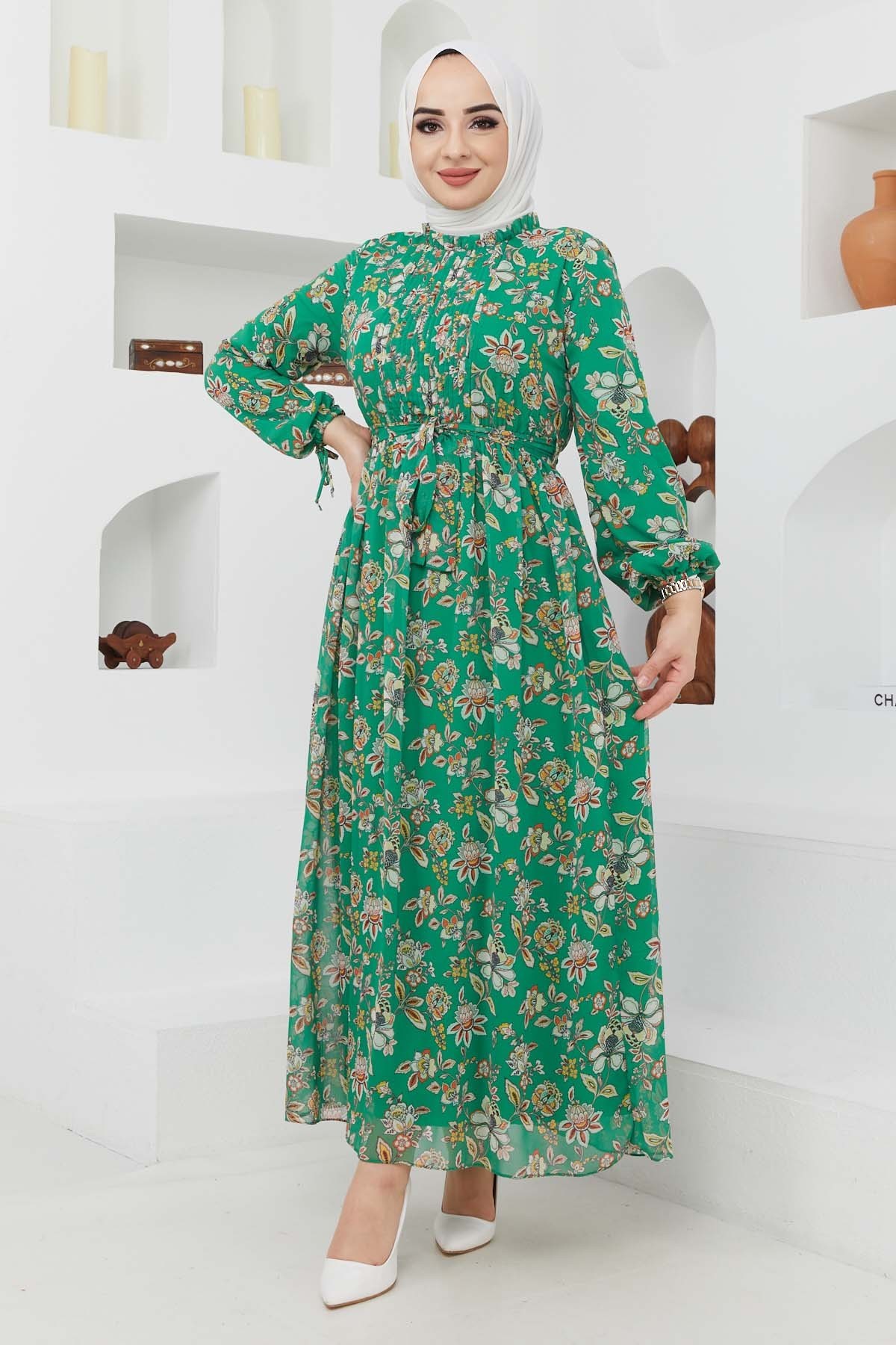 Sıla Şifon Elbise - Yeşil