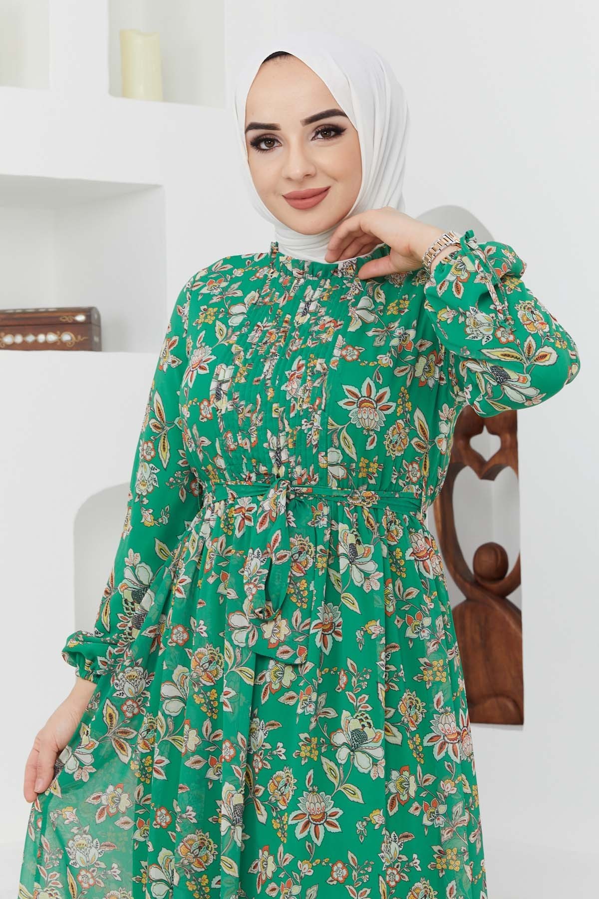 Sıla Şifon Elbise - Yeşil