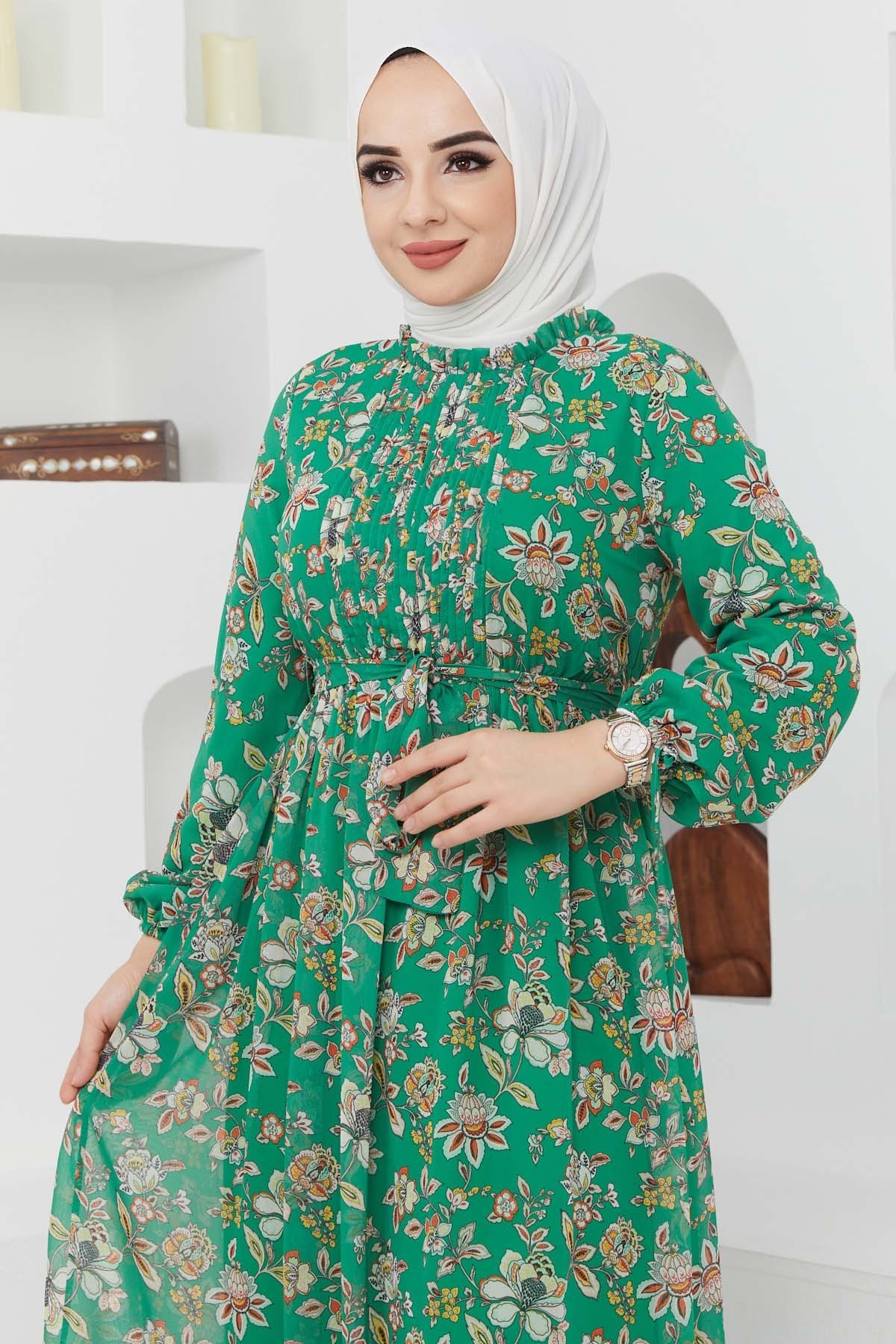 Sıla Şifon Elbise - Yeşil