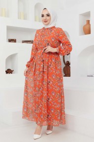 Sıla Şifon Elbise - Oranj