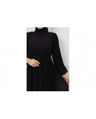 Pilise Detaylı Şifon Elbise - Siyah