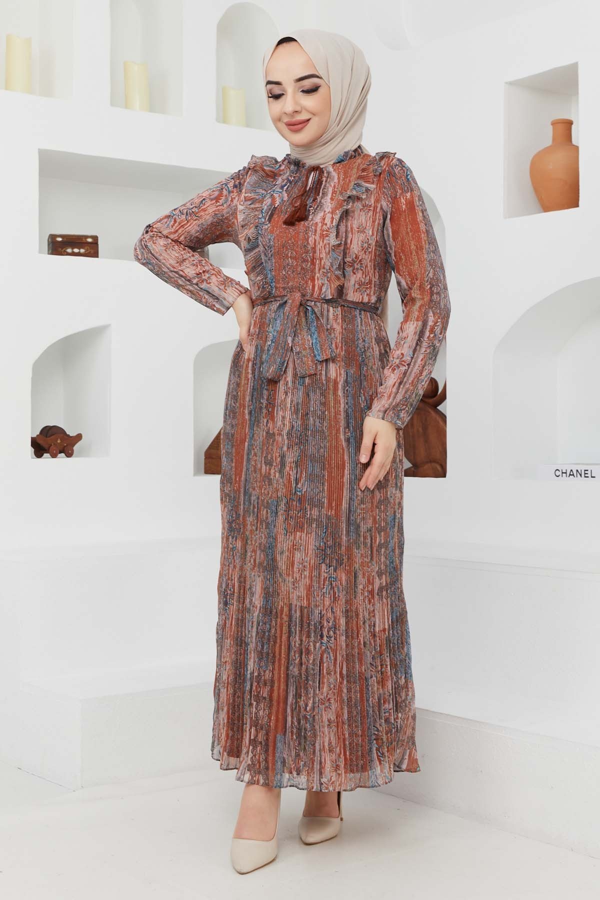 Açelya Şifon Elbise - Kahve