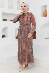 Açelya Şifon Elbise - Kahve