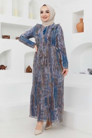 Açelya Şifon Elbise - İndigo