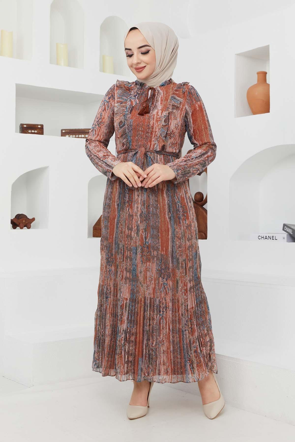 Açelya Şifon Elbise - Kahve