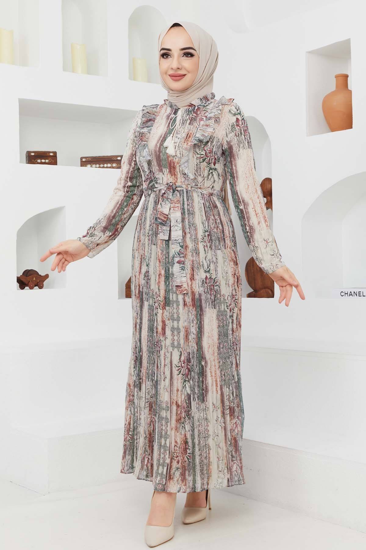 Açelya Şifon Elbise - Bej