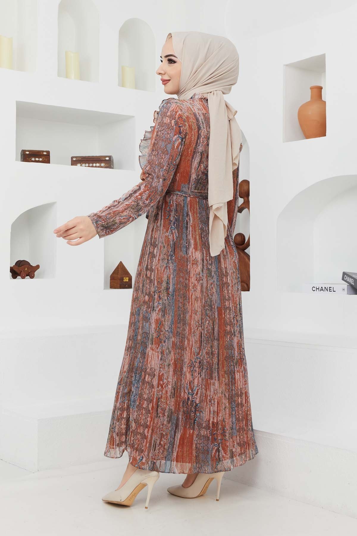 Açelya Şifon Elbise - Kahve