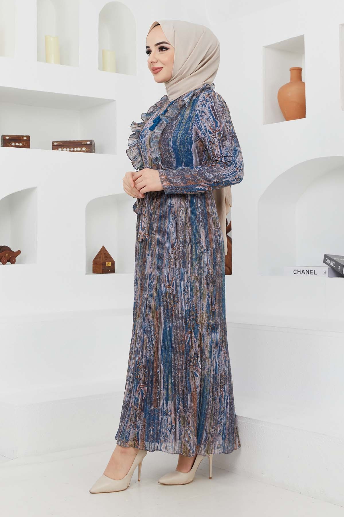 Açelya Şifon Elbise - İndigo