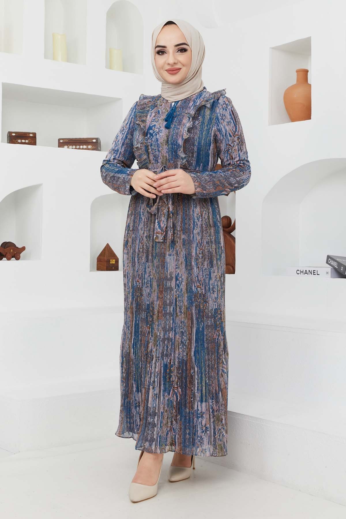 Açelya Şifon Elbise - İndigo