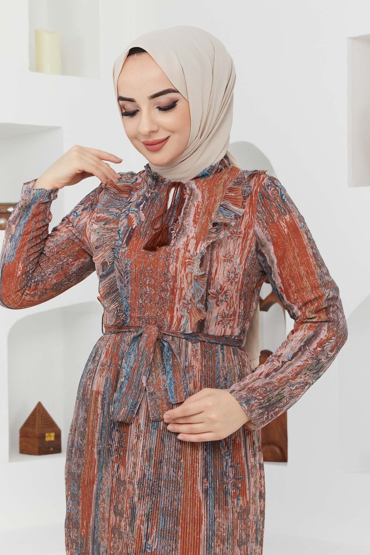 Açelya Şifon Elbise - Kahve