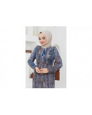 Açelya Şifon Elbise - İndigo