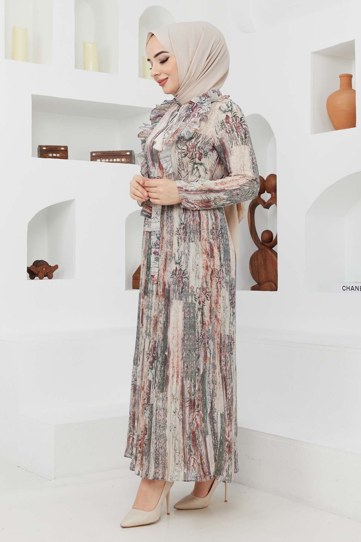 Açelya Şifon Elbise - Bej