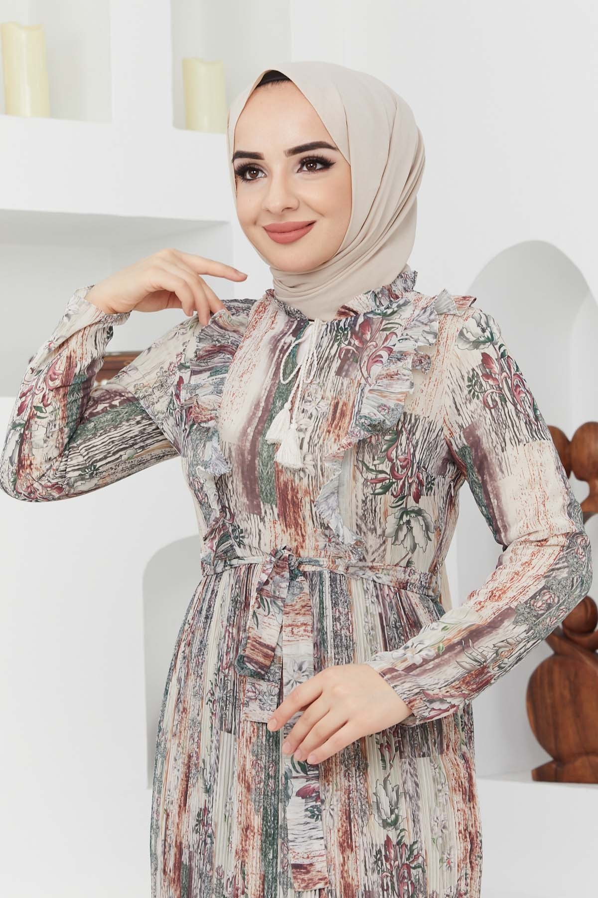 Açelya Şifon Elbise - Bej