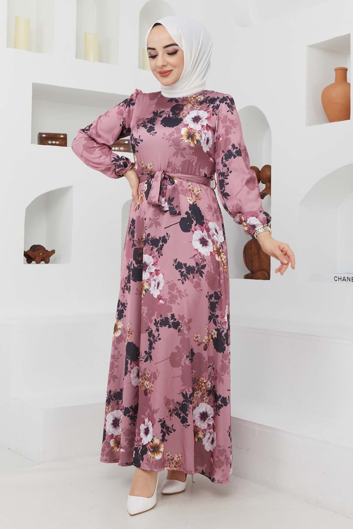 Ayşe Saten Elbise - Lila