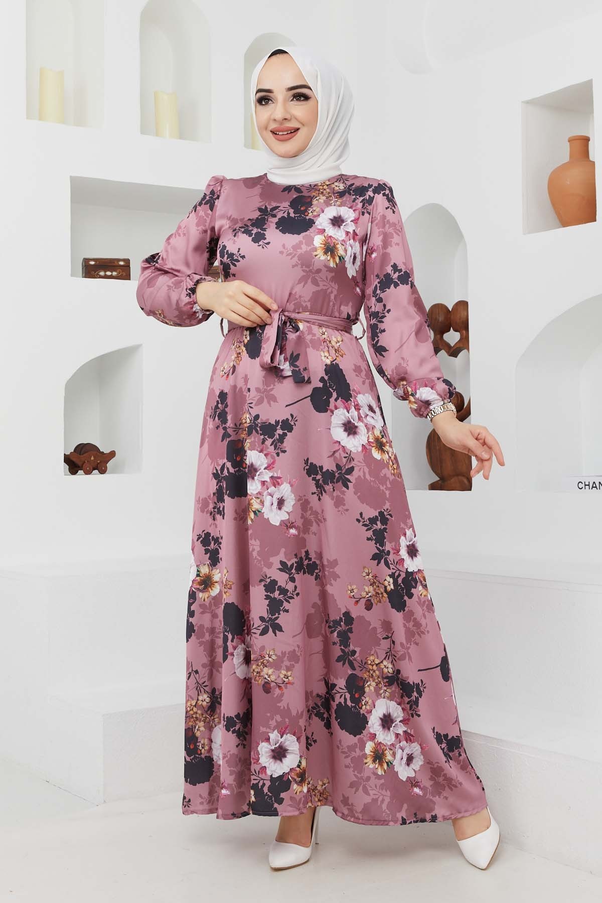 Ayşe Saten Elbise - Lila