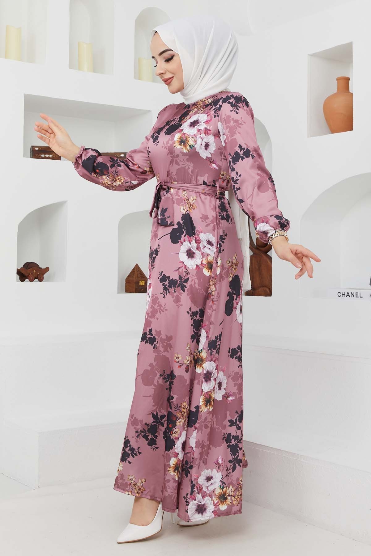 Ayşe Saten Elbise - Lila