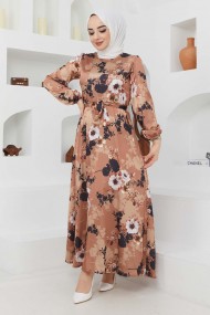 Ayşe Saten Elbise - Camel