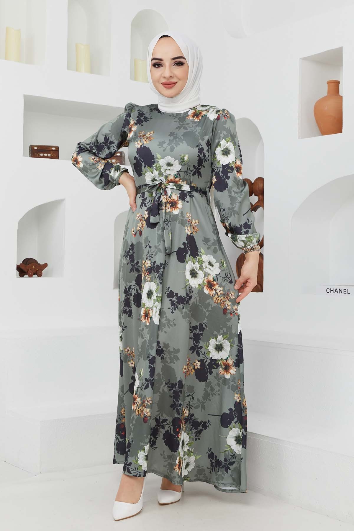 Ayşe Saten Elbise - Yeşil